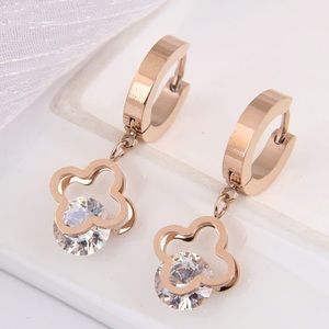 High Quality Rose Gold Clover Diamond Earrings